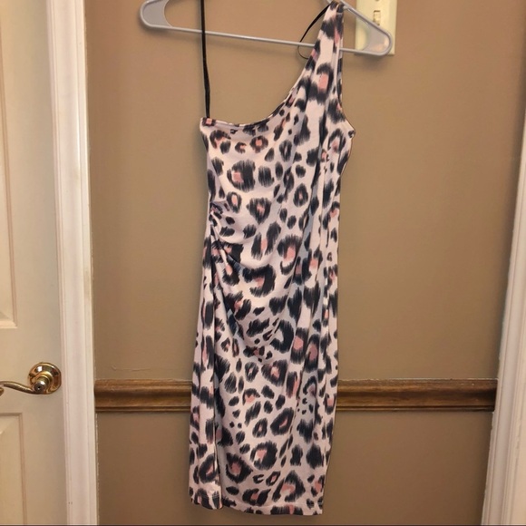 Kardashian Kollection Asymmetrical One Shoulder Leopard Cheetah Dress Pink Small - Picture 2 of 6